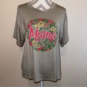 Green Pink "Mama" Botanical Floral Leaf Graphic Short Sleeve Tee Shirt S M L
